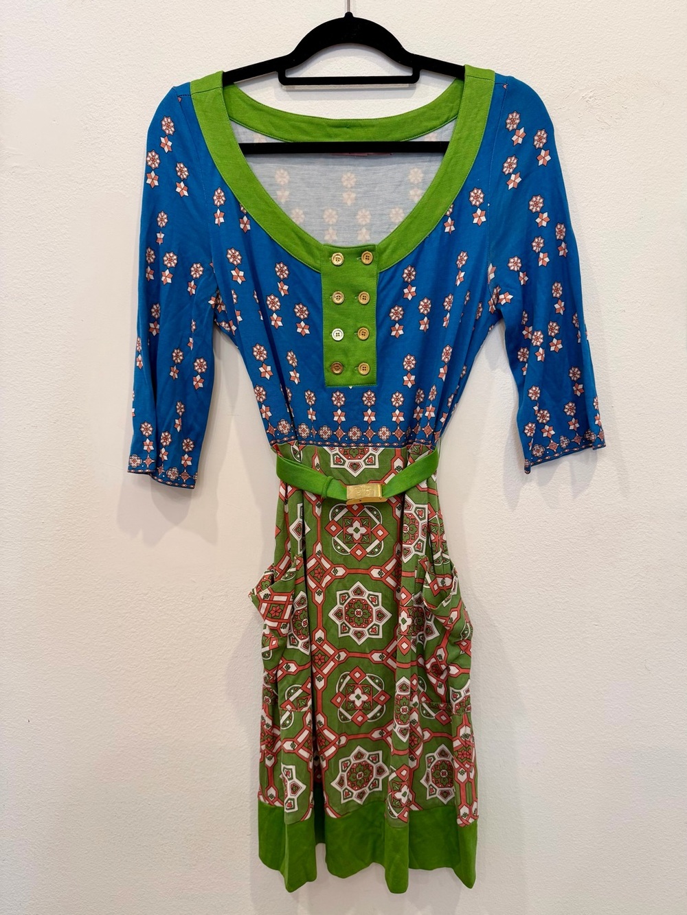 Juicy Couture Blue and Green Mixed-Print Knee Dress